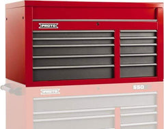 Proto - 10 Drawer Top Tool Chest - 50" Wide x 25-1/4" Deep x 27" High, Steel, Safety Red/Gray - Apex Tool & Supply