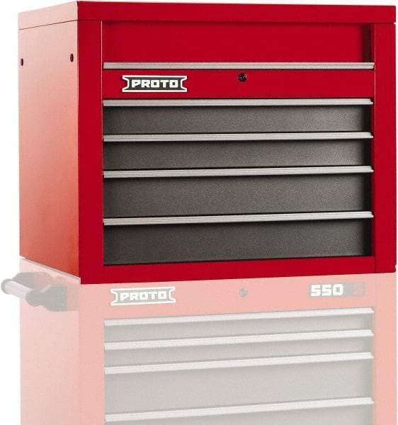 Proto - 4 Drawer Top Tool Chest - 34" Wide x 25-1/4" Deep x 27" High, Steel, Safety Red/Gray - Apex Tool & Supply