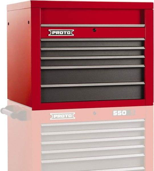 Proto - 5 Drawer Top Tool Chest - 34" Wide x 25-1/4" Deep x 27" High, Steel, Safety Red/Gray - Apex Tool & Supply