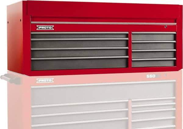 Proto - 8 Drawer Top Tool Chest - 66" Wide x 27" Deep x 27" High, Steel, Safety Red/Gray - Apex Tool & Supply