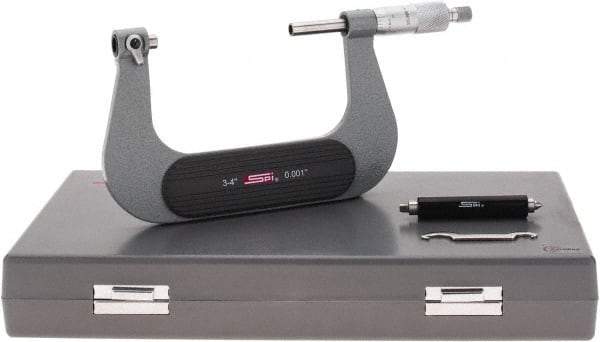 SPI - 3 to 4" Range, Mechanical Screw Thread Micrometer - Ratchet Stop Thimble, 0.001" Graduation, +/-0.0002" Accuracy - Apex Tool & Supply