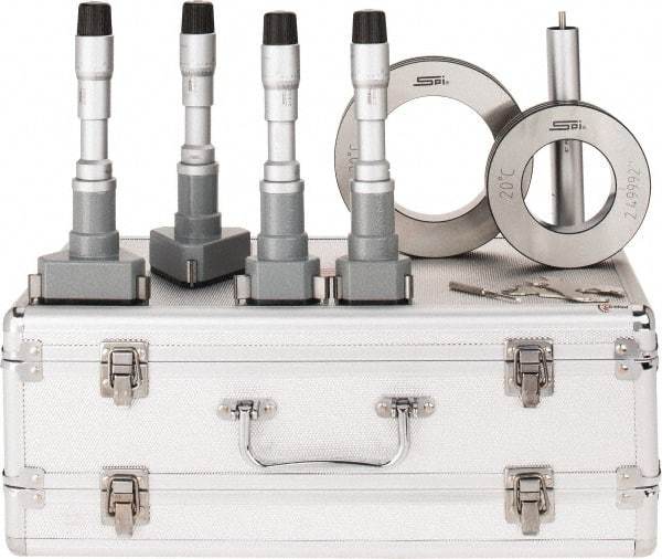 SPI - 4 Piece, 2 to 4", Chrome Plated Coated, Mechanical Inside Micrometer Set - 0.0002" Graduation, 6" Extension Rod Length, (2) Setting Rings Included - Apex Tool & Supply