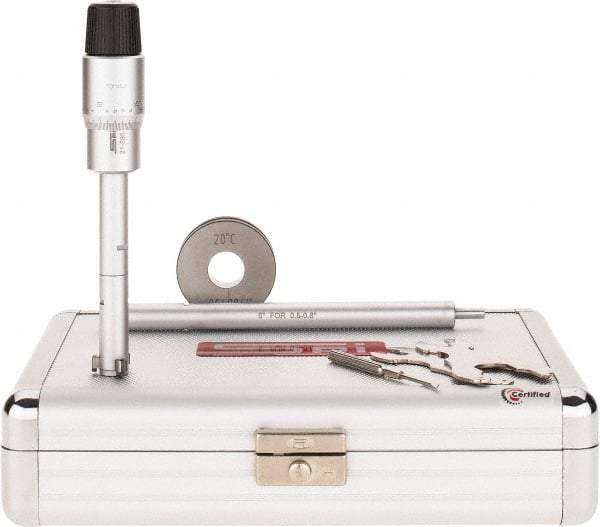 SPI - 0.5 to 0.65", 3.15" Gage Depth, Mechanical Inside Hole Micrometer - 0.0002" Graduation, 0.00016" Accuracy, Ratchet Stop Thimble - Apex Tool & Supply