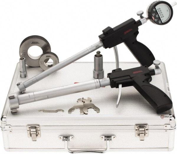 SPI - 0.8 to 2", 3.64 & 3.8" Deep, Pistol Grip Electronic Bore Gage Set - Up to 0.00016, 0.0002" Accuracy, 0.0001" Resolution, Includes Indicator - Apex Tool & Supply