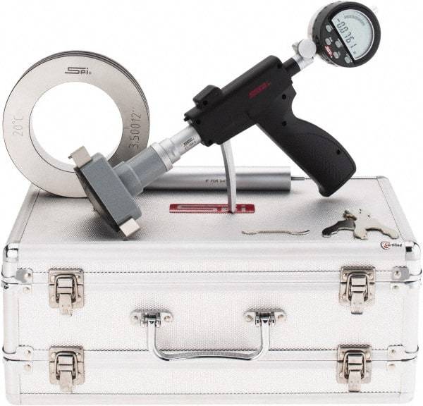 SPI - 3.5 to 4", 4.48" Deep, Pistol Grip Electronic Bore Gage - Up to 0.0002" Accuracy, 0.0001" Resolution, Includes Indicator - Apex Tool & Supply