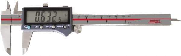 SPI - 0 to 6" Range 0.0005" Resolution, IP54 Electronic Caliper - Stainless Steel with 1-1/2" Stainless Steel Jaws, 0.001" Accuracy, Wireless Output - Apex Tool & Supply