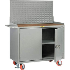 Little Giant - 3,600 Lb Capacity, 3 Shelf, 2 Door Mobile Bench Cabinet with Louvered Panel - 53" Wide x 24" Deep x 43" High, Steel, Gray - Apex Tool & Supply