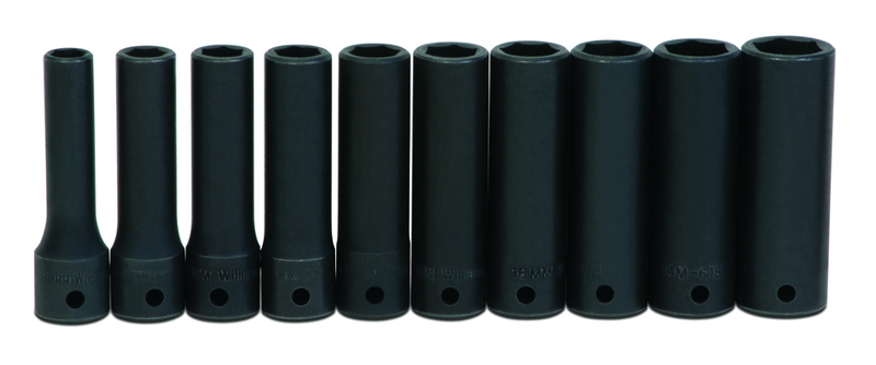 10 Piece - 1/2" Drive - 6 Point - Deep Impact Socket Set on Clip Rail Metric - Apex Tool & Supply