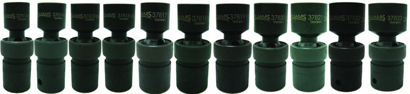 11 Piece - 1/2" Drive - Universal 6 Point Impact Socket Set on Clip Rail Metric - Apex Tool & Supply