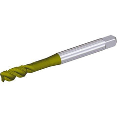 Kennametal - M18x1.50 Metric Fine 4 Flute Bottoming Spiral Flute Tap - Cobalt, TiN Finish, 110mm OAL, Right Hand Flute, Right Hand Thread, H6 - Apex Tool & Supply