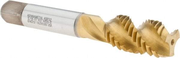 Kennametal - 5/8-11 3 Flute Modified Bottoming Spiral Flute Tap - Cobalt, TiCN/TiN Finish, 96.8mm OAL, Right Hand Flute, Right Hand Thread, H3 - Apex Tool & Supply