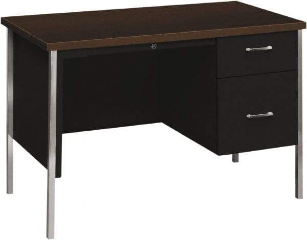 Hon - Woodgrain Laminate Right Pedestal Desk with Center Drawer - 45-1/4" Wide x 24" Deep x 29-1/2" High, Mocha/Black - Apex Tool & Supply
