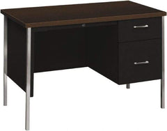 Hon - Woodgrain Laminate Right Pedestal Desk with Center Drawer - 45-1/4" Wide x 24" Deep x 29-1/2" High, Mocha/Black - Apex Tool & Supply