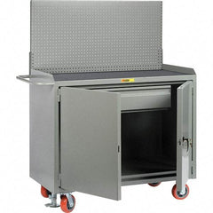 Little Giant - 3,600 Lb Capacity, 2 Shelf, 1 Drawer, 2 Door Mobile Bench Cabinet with Pegboard Panel - 41" Wide x 24" Deep x 43" High, Steel, Gray - Apex Tool & Supply