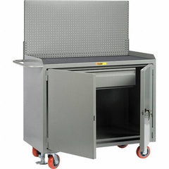 Little Giant - 3,600 Lb Capacity, 2 Shelf, 1 Drawer, 2 Door Mobile Bench Cabinet with Pegboard Panel - 53" Wide x 24" Deep x 43" High, Steel, Gray - Apex Tool & Supply