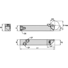 Kennametal - External Thread, 16mm Max Cut of Depth, 1.6mm Min Groove Width, 5" OAL, Right Hand Indexable Grooving Cutoff Toolholder - 5/8" Shank Height x 5/8" Shank Width, EG0160M1FP02 Insert Style, EVSC Toolholder Style, Series Beyond Evolution - Apex Tool & Supply