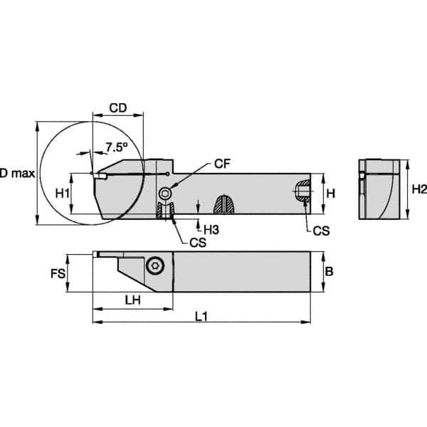 Kennametal - External Thread, 16mm Max Cut of Depth, 2mm Min Groove Width, 5" OAL, Left Hand Indexable Grooving Cutoff Toolholder - 1/2" Shank Height x 1/2" Shank Width, EG0200M02P02 Insert Style, EVSC Toolholder Style, Series Beyond Evolution - Apex Tool & Supply