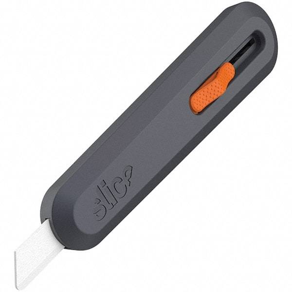 Slice - Nonsparking Ambidextrous Retractable Blade Utility Knife - 2-9/16" Blade Length, Black & Orange, Ceramic Blade, Glass Filled Nylon & Steel Handle - Apex Tool & Supply