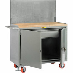 Little Giant - 3,600 Lb Capacity, 2 Shelf, 1 Drawer, 2 Door Mobile Bench Cabinet with Pegboard Panel - 53" Wide x 24" Deep x 43" High, Steel, Gray - Apex Tool & Supply
