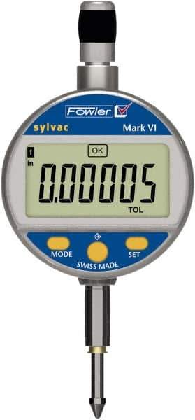 Fowler - 0 to 12.5mm Range, 0.0005" Graduation, Electronic Drop Indicator - Center Lug Back, Accurate to 0.0004", Inch & Metric System, LCD Display - Apex Tool & Supply