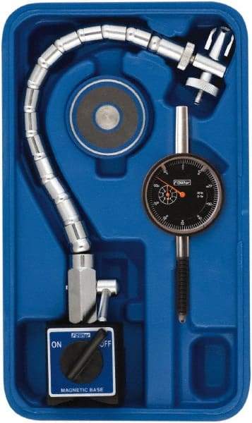 Fowler - 0.001" Graduation, 1" Max Meas, 0-100 Dial Reading, Dial Indicator & Base Kit - 2-1/2" Base Length x 2-1/8" Base Width x 2" Base Height, 2-1/4" Dial Diam - Apex Tool & Supply
