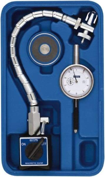 Fowler - 0.001" Graduation, 1" Max Meas, 0-100 Dial Reading, Dial Indicator & Base Kit - 2-1/2" Base Length x 2-1/8" Base Width x 2" Base Height, 2-1/4" Dial Diam - Apex Tool & Supply