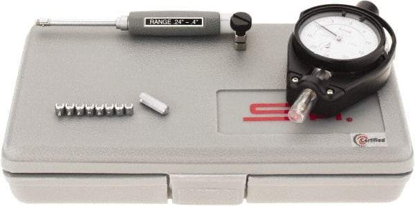 SPI - 9 Anvil, 0.24 to 0.4" Dial Bore Gage - 0.0005" Graduation, 2" Gage Depth, Accurate to 0.0006", Carbide Ball - Apex Tool & Supply