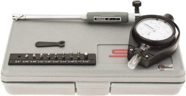 SPI - 9 Anvil, 0.4 to 0.7" Dial Bore Gage - 0.0005" Graduation, 4" Gage Depth, Accurate to 0.0006", Carbide Ball - Apex Tool & Supply