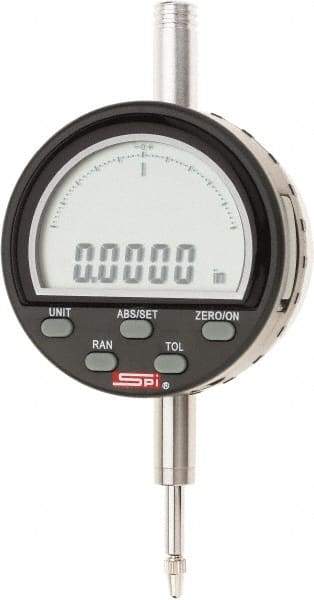 SPI - 0 to 1/2" Range, 0.0001" Graduation, Electronic Drop Indicator - Flat & Lug Back, Accurate to 0.0003", Inch & Metric System, Digital Display - Apex Tool & Supply