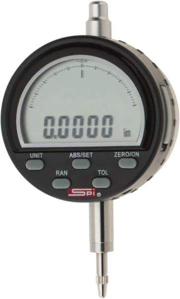 SPI - 0 to 1/4" Range, 0.0001" Graduation, Electronic Drop Indicator - Flat & Lug Back, Accurate to 0.0003", Inch & Metric System, Digital Display - Apex Tool & Supply