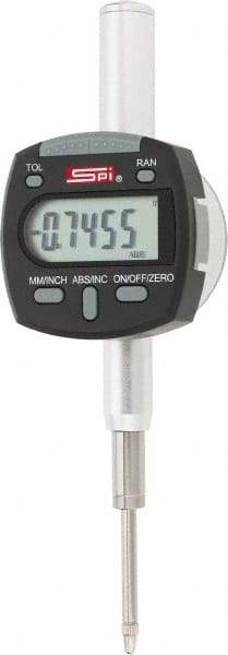 SPI - 0 to 1/2" Range, 0.0005" Graduation, Electronic Drop Indicator - Flat & Lug Back, Accurate to 0.0008", Inch & Metric System, Digital Display - Apex Tool & Supply