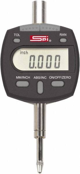 SPI - 0 to 2" Range, 0.00005" Graduation, Electronic Drop Indicator - Flat & Lug Back, Accurate to 0.00025", Inch & Metric System, Digital Display - Apex Tool & Supply