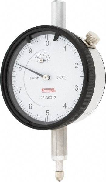 SPI - 0.05" Range, 0-10 Dial Reading, 0.0001" Graduation Dial Drop Indicator - 2.2" Dial, 0.01" Range per Revolution, 0.0007" Accuracy, Revolution Counter, Includes NIST Traceability Certification - Apex Tool & Supply