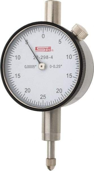 SPI - 1/4" Range, 0-25-0 Dial Reading, 0.0005" Graduation Dial Drop Indicator - 1.61" Dial, 0.05" Range per Revolution, 0.0005" Accuracy, Includes NIST Traceability Certification - Apex Tool & Supply