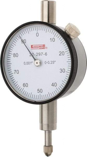 SPI - 1/4" Range, 0-100 Dial Reading, 0.001" Graduation Dial Drop Indicator - 1.61" Dial, 0.1" Range per Revolution, 0.001" Accuracy, Includes NIST Traceability Certification - Apex Tool & Supply