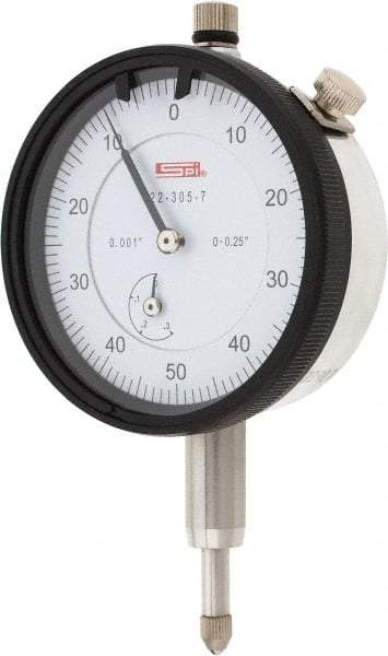 SPI - 1/4" Range, 0-50-0 Dial Reading, 0.001" Graduation Dial Drop Indicator - 2.2" Dial, 0.1" Range per Revolution, 0.002" Accuracy, Revolution Counter - Apex Tool & Supply