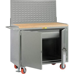 Little Giant - 3,600 Lb Capacity, 2 Shelf, 1 Drawer, 2 Door Mobile Bench Cabinet with Louvered Panel - 41" Wide x 24" Deep x 43" High, Steel, Gray - Apex Tool & Supply