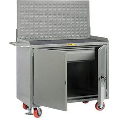 Little Giant - 3,600 Lb Capacity, 2 Shelf, 1 Drawer, 2 Door Mobile Bench Cabinet with Louvered Panel - 41" Wide x 24" Deep x 43" High, Steel, Gray - Apex Tool & Supply
