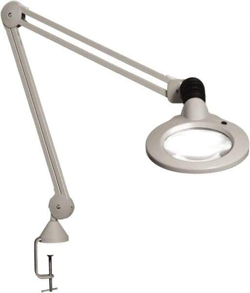 Vision Engineering - 45" Arm, Spring Suspension, Clamp Mount, LED, Light Gray, Magnifying Task Light - 9 Watts, 120 Volts, 2.25x Magnification - Apex Tool & Supply