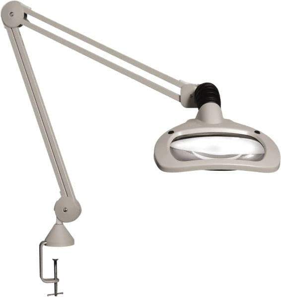 Vision Engineering - 45" Arm, Spring Suspension, Clamp Mount, LED, Light Gray, Magnifying Task Light - 6 Watts, 120 Volts, 2.25x Magnification - Apex Tool & Supply