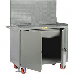 Little Giant - 3,600 Lb Capacity, 2 Shelf, 1 Drawer, 2 Door Mobile Bench Cabinet with Pegboard Panel - 41" Wide x 24" Deep x 43" High, Steel, Gray - Apex Tool & Supply