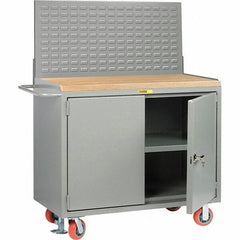 Little Giant - 3,600 Lb Capacity, 3 Shelf, 2 Door Mobile Bench Cabinet with Louvered Panel - 53" Wide x 24" Deep x 43" High, Steel, Gray - Apex Tool & Supply