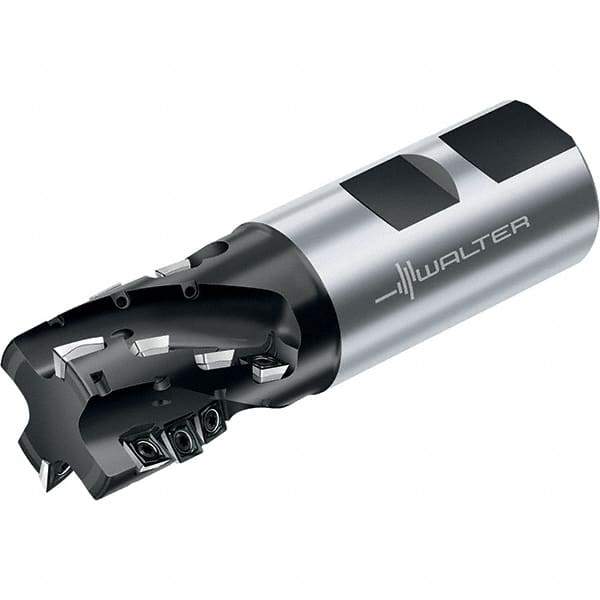 Walter - 25mm Cut Diam, 27mm Max Depth of Cut, 25mm Shank Diam, 97mm OAL, Indexable Square Shoulder Helical End Mill - Weldon Shank, 90° Lead Angle, Through Coolant, Series M4256 - Apex Tool & Supply