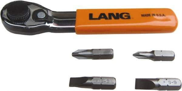Lang - 5 Piece, Silver/Orange/Black Ratcheting Bit Driver Set - For Use with Various Applications - Apex Tool & Supply