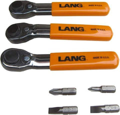 Lang - 7 Piece, Silver/Orange/Black Ratcheting Bit Driver Set - For Use with Various Applications - Apex Tool & Supply