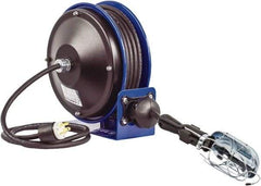 CoxReels - 16 AWG, 30' Cable Length, Cord & Cable Reel with Incandescent Hand Lamp with Tool Tap Plug End - 1 Outlet, NEMA 5-15R, 13 Amps, 115 Volts, SJTO Cable, Blue Reel, Spring Driven Reel - Apex Tool & Supply
