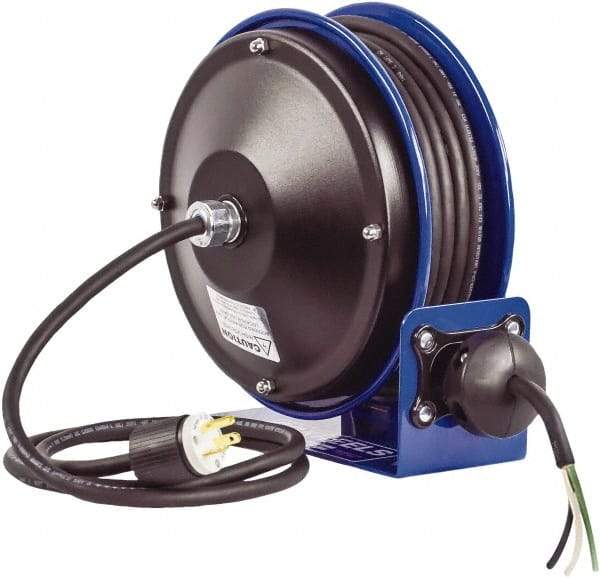 CoxReels - 16 AWG, 30' Cable Length, Cord & Cable Reel without Cable - 0 Outlets, 13 Amps, 300 Volts, SJO Cable, Blue Reel, Spring Driven Reel - Apex Tool & Supply