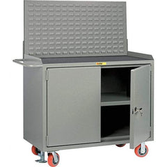 Little Giant - 3,600 Lb Capacity, 3 Shelf, 2 Door Mobile Bench Cabinet with Louvered Panel - 41" Wide x 24" Deep x 43" High, Steel, Gray - Apex Tool & Supply