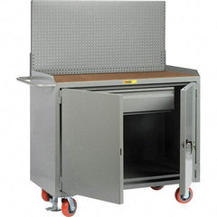 Little Giant - 3,600 Lb Capacity, 2 Shelf, 1 Drawer, 2 Door Mobile Bench Cabinet with Pegboard Panel - 53" Wide x 24" Deep x 43" High, Steel, Gray - Apex Tool & Supply