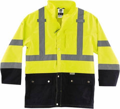 Ergodyne - Size L, Lime, Rain Jacket - 3 Pockets, Rollaway Hood - Apex Tool & Supply